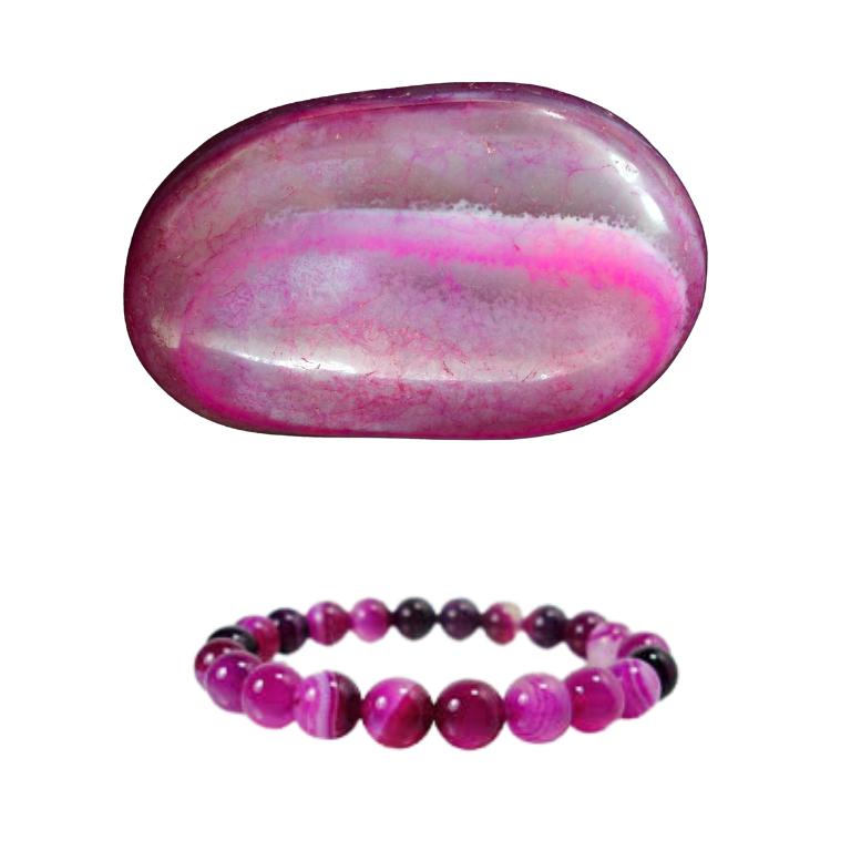 Natural pink agate stone and bracelet