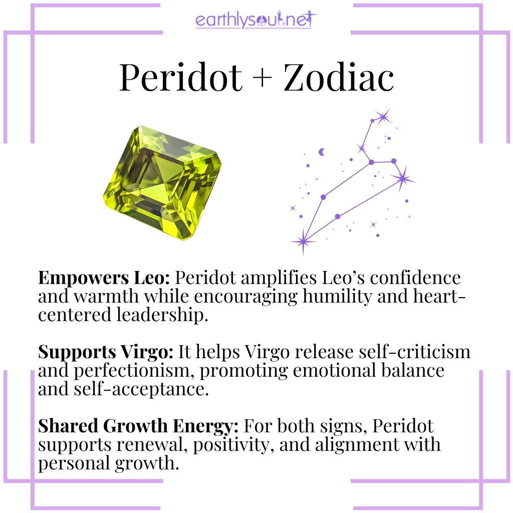 Peridot zodiac connection – a renewing crystal that empowers leo and supports virgo with balance, confidence, and growth.