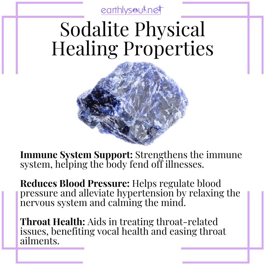 Sodalite for boosting the immune system, reducing blood pressure, and supporting throat health.