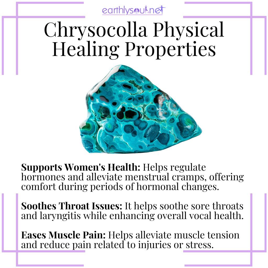 Chrysocolla for women's health support, throat soothing, and easing muscle pain.