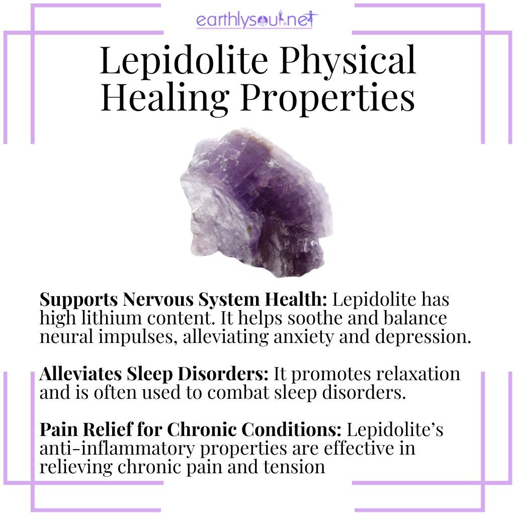 Lepidolite for supporting nervous system health, alleviating sleep disorders, and providing pain relief
