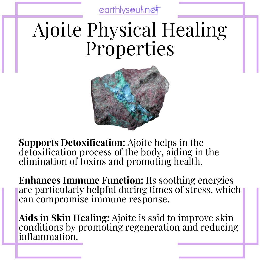 Ajoite aids in body detoxification, enhances immune function, and promotes skin healing.