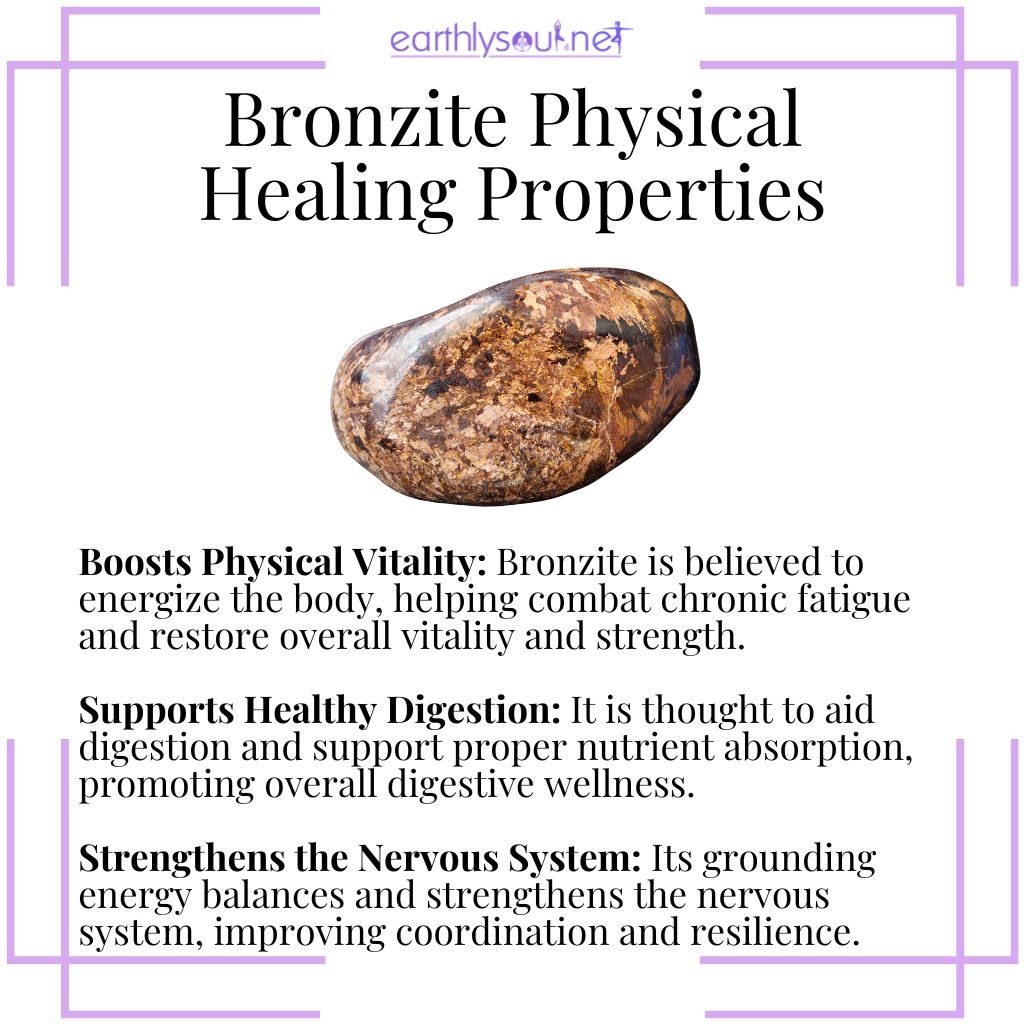 Bronzite boosts vitality, supports digestion, and strengthens the nervous system.