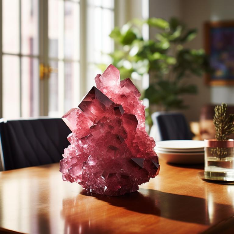 Photo of pink tourmaline clusters on kitchen table