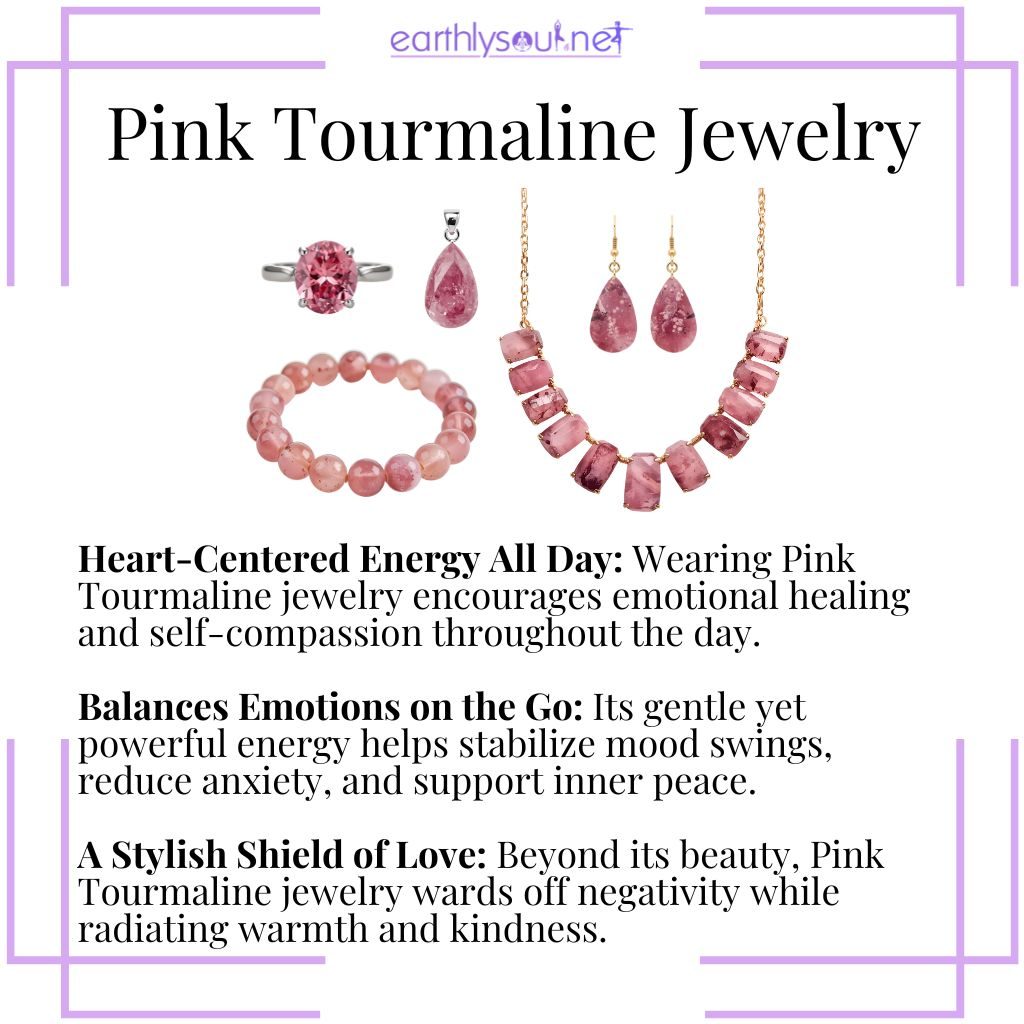 Wearing pink tourmaline jewelry for emotional healing, daily balance, and heart-centered protection