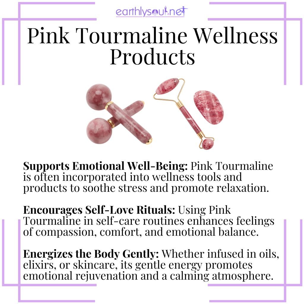 Pink tourmaline wellness products for emotional healing, self-love rituals, and soothing energy