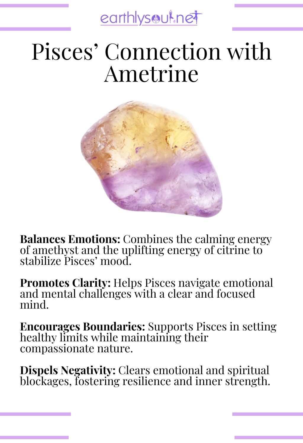 Ametrine crystal, balancing emotions and promoting clarity, ideal for pisces zodiac signs overcoming challenges.