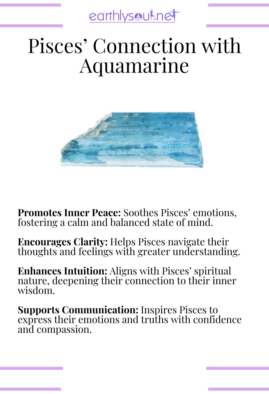 Aquamarine crystal, promoting inner peace and enhancing intuition, perfect for pisces zodiac signs.