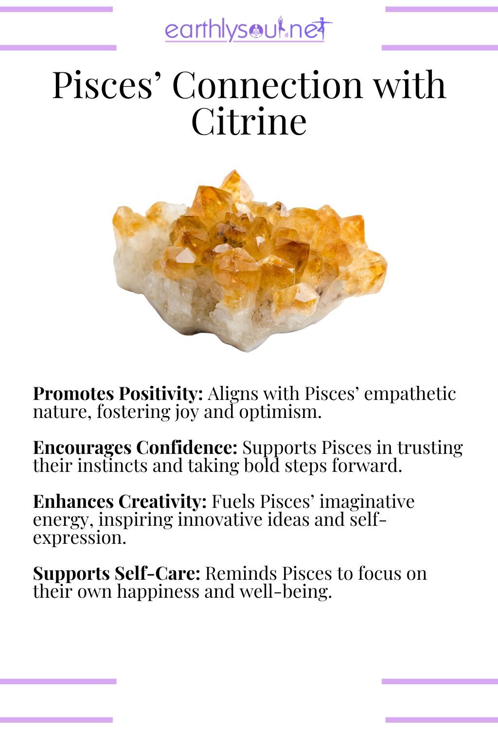 Citrine crystal, promoting positivity and enhancing creativity, ideal for pisces zodiac signs.