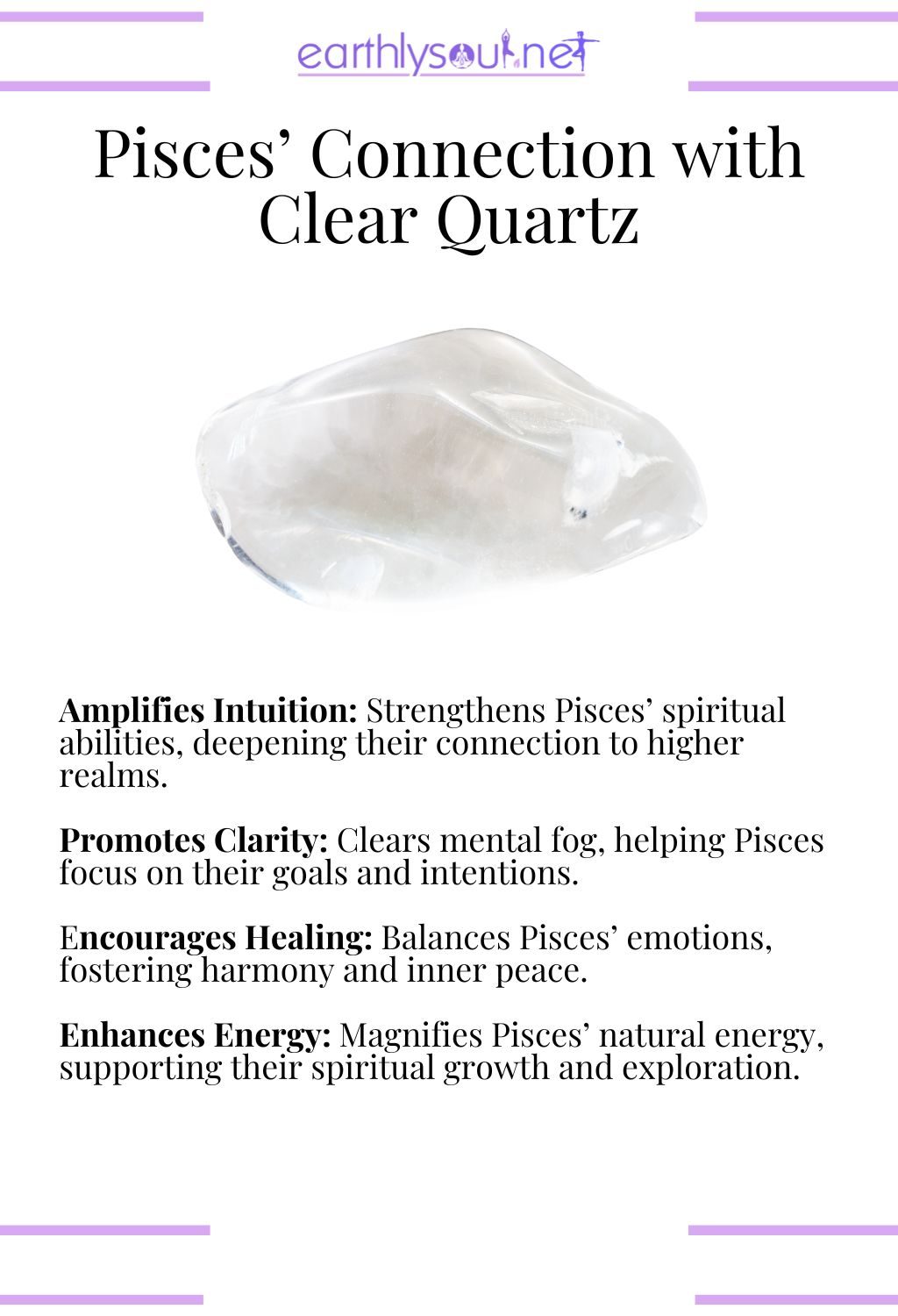 Clear quartz crystal, amplifying intuition and promoting clarity, ideal for pisces zodiac signs.
