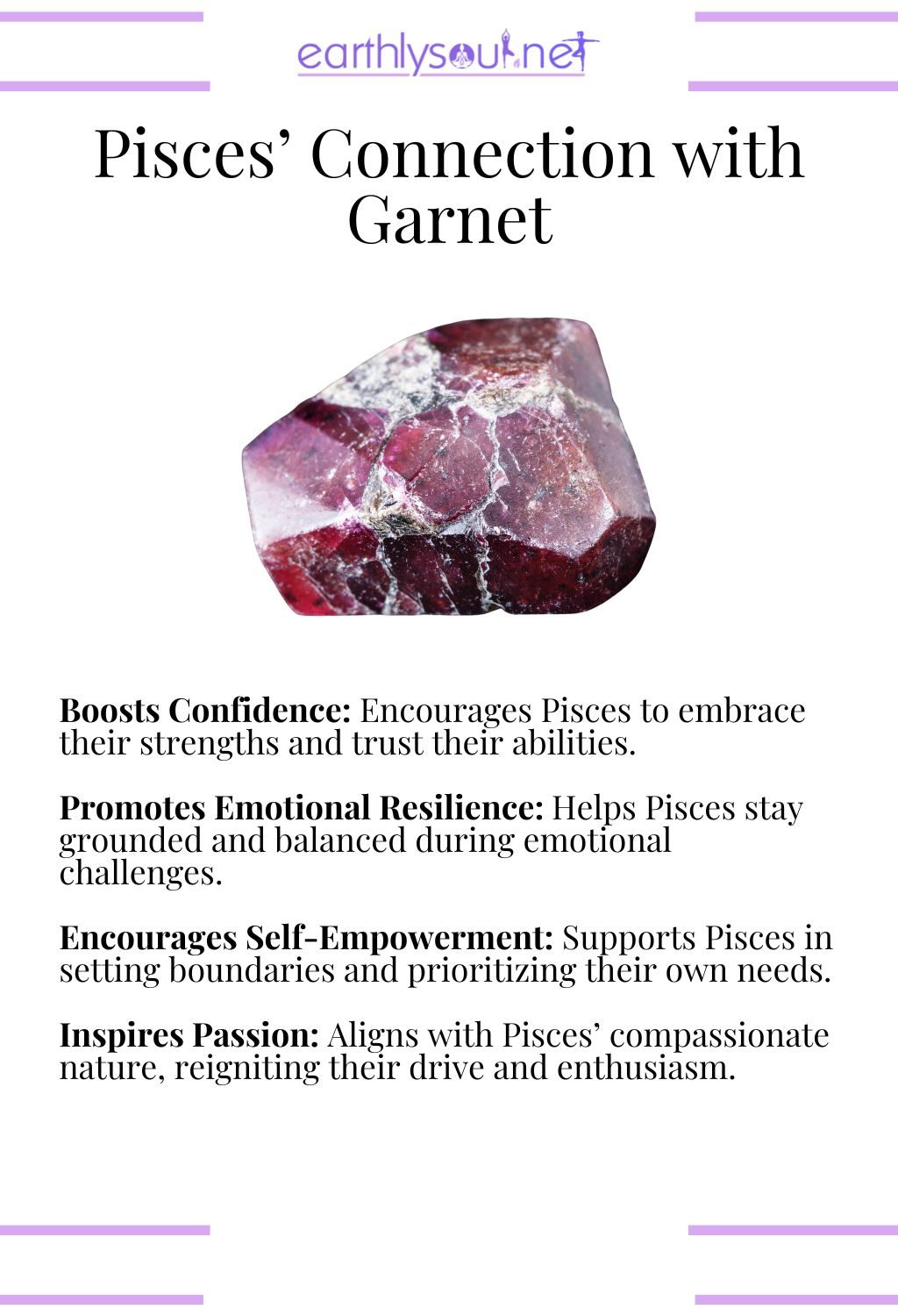 Garnet crystal, boosting confidence and promoting emotional resilience, perfect for pisces zodiac signs.