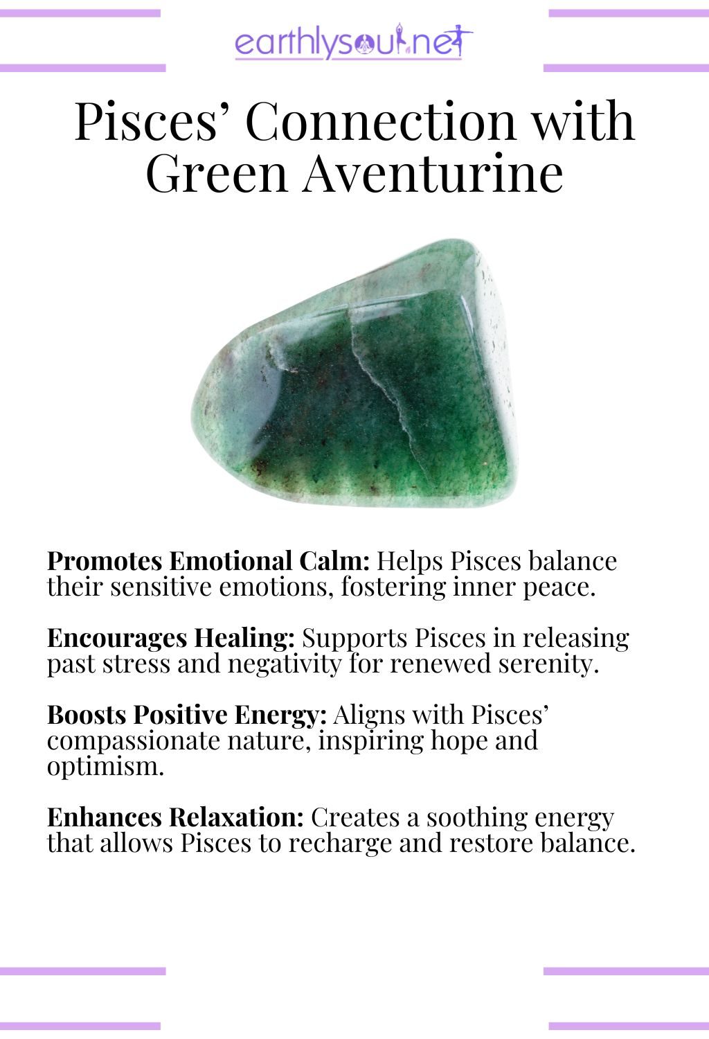 Green aventurine crystal, promoting emotional calm and boosting positive energy, perfect for pisces zodiac signs seeking serenity.