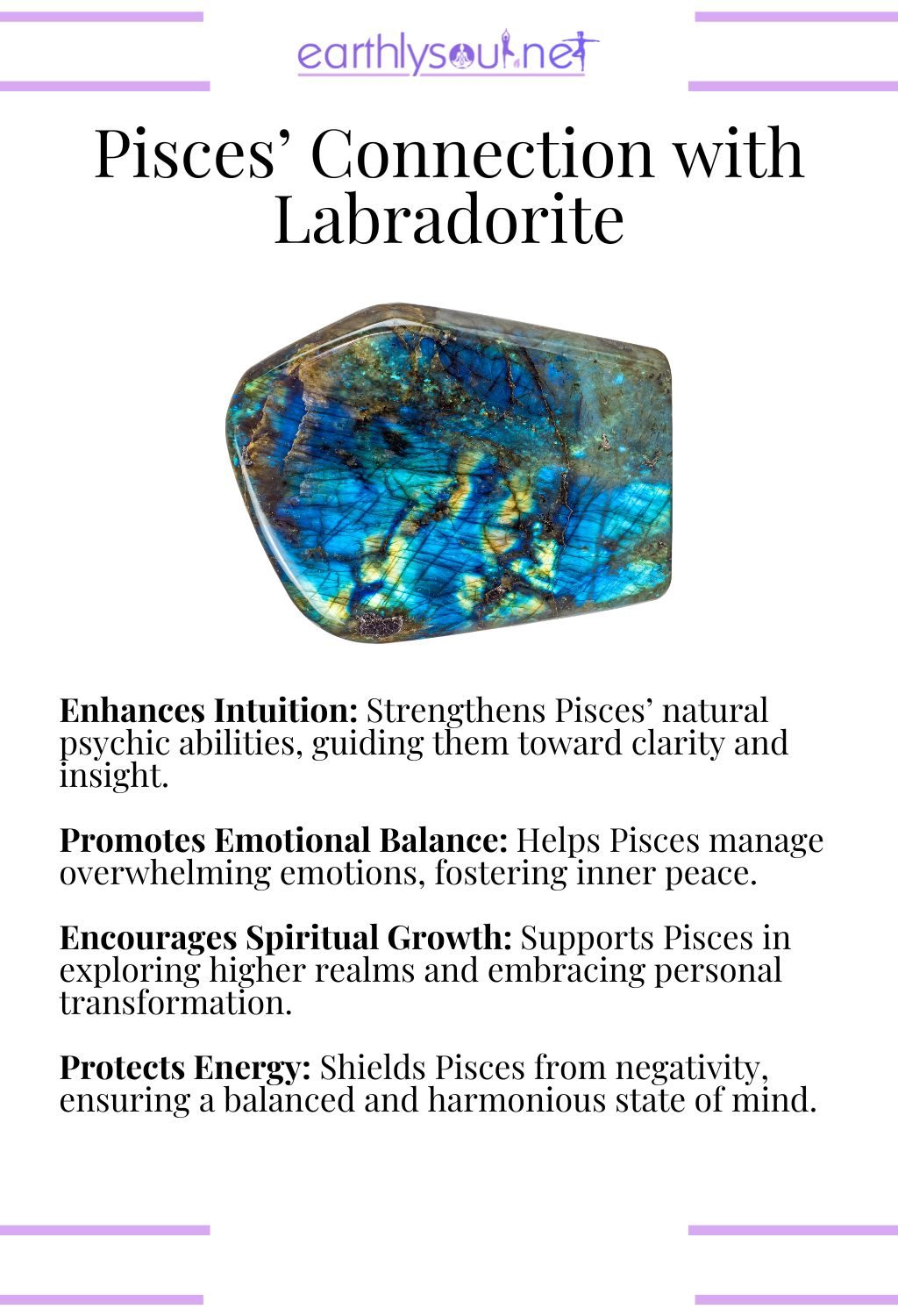 Labradorite crystal, enhancing intuition and promoting emotional balance, perfect for pisces zodiac signs.