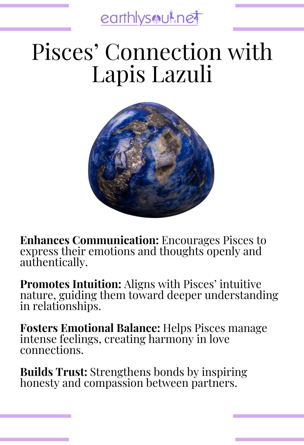 Lapis lazuli crystal, enhancing communication and promoting emotional balance, ideal for pisces zodiac signs in relationships.