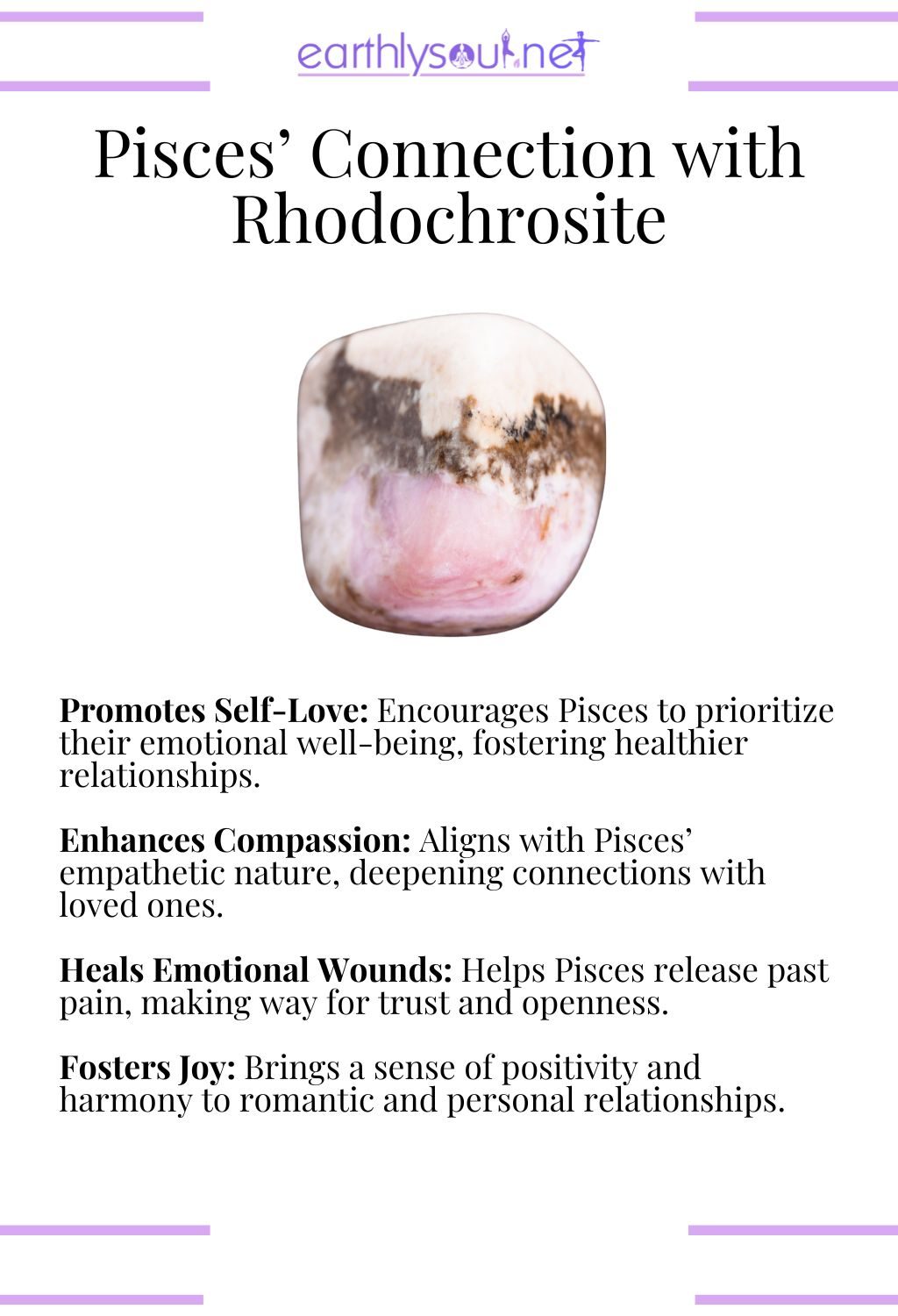 Rhodochrosite crystal, promoting self-love and enhancing compassion, perfect for pisces zodiac signs in relationships.