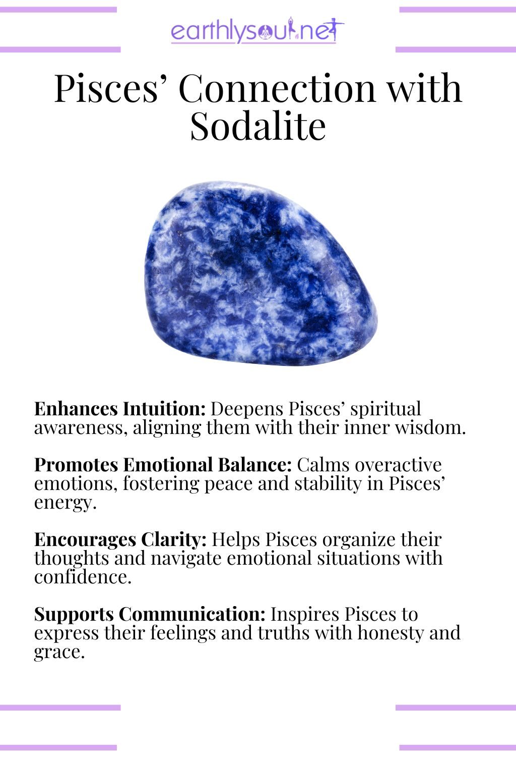 Sodalite crystal, enhancing intuition and promoting emotional balance, perfect for pisces zodiac signs.