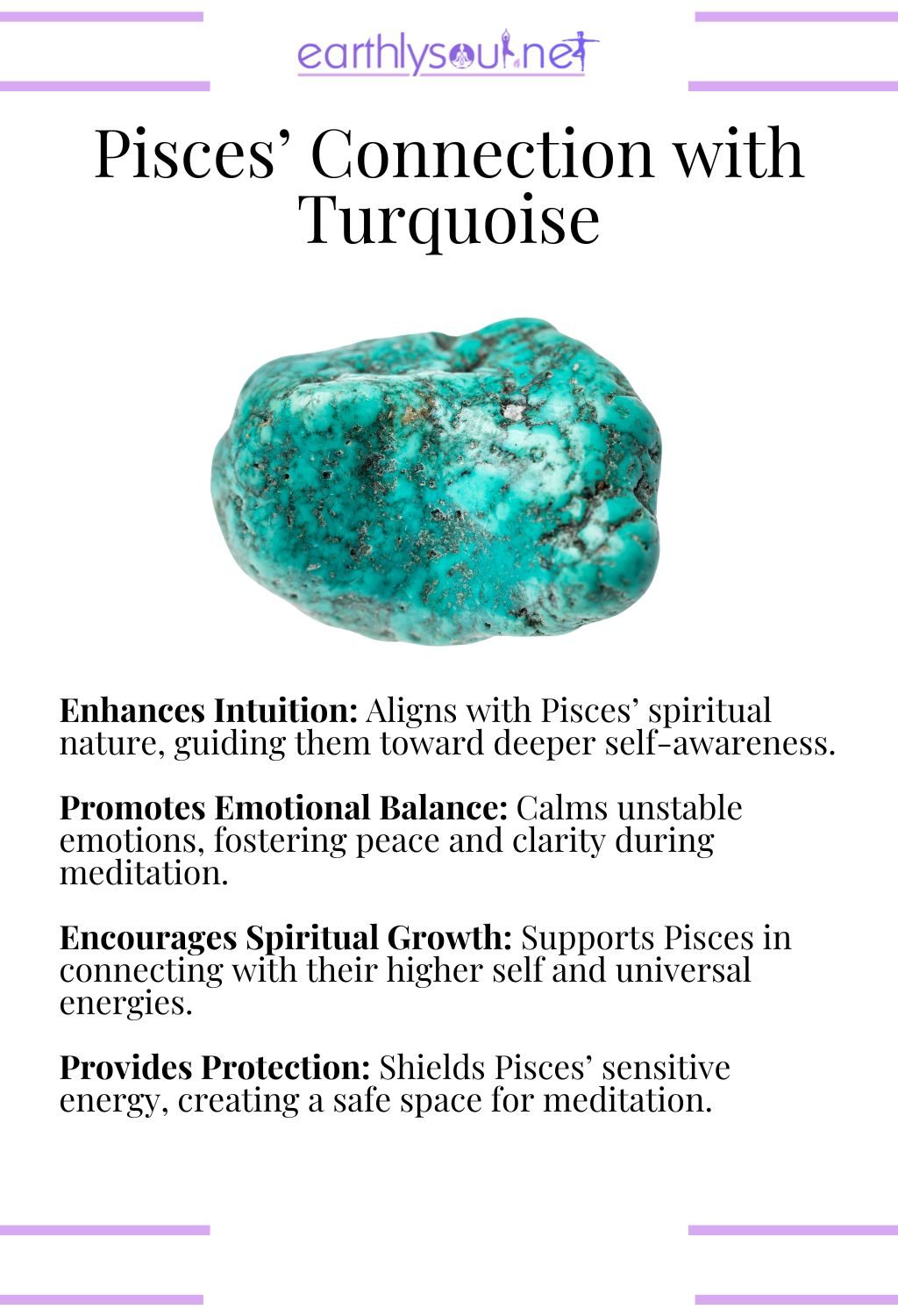 Turquoise crystal, enhancing intuition and promoting emotional balance, perfect for pisces meditation.