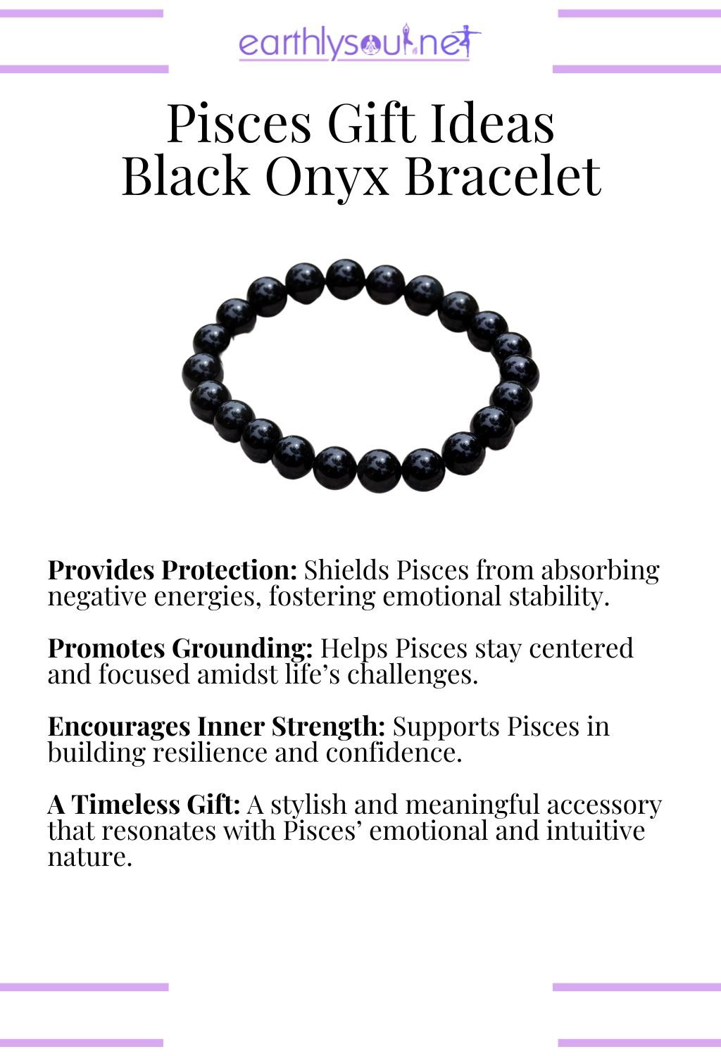 Black onyx bracelet, providing protection and promoting grounding, perfect as a gift for pisces zodiac signs.