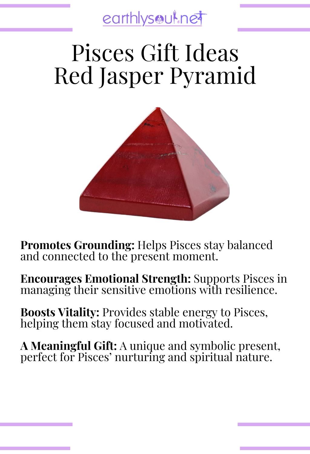 Red jasper pyramid, promoting grounding and emotional strength, ideal as a gift for pisces zodiac signs.