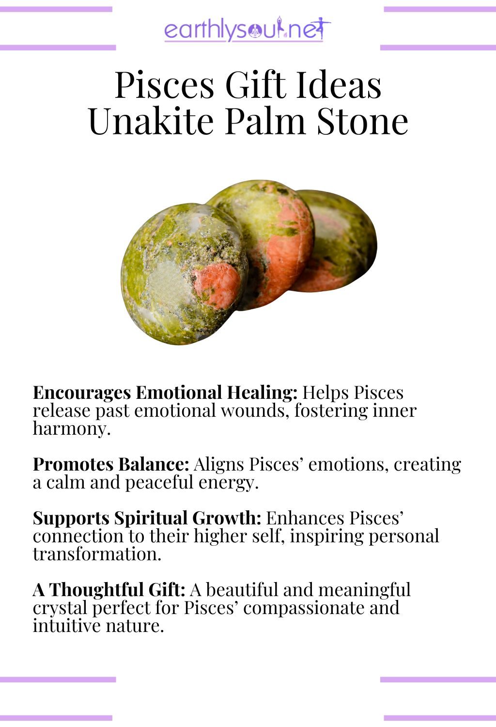 Unakite palm stone, encouraging emotional healing and promoting balance, ideal as a gift for pisces zodiac signs.