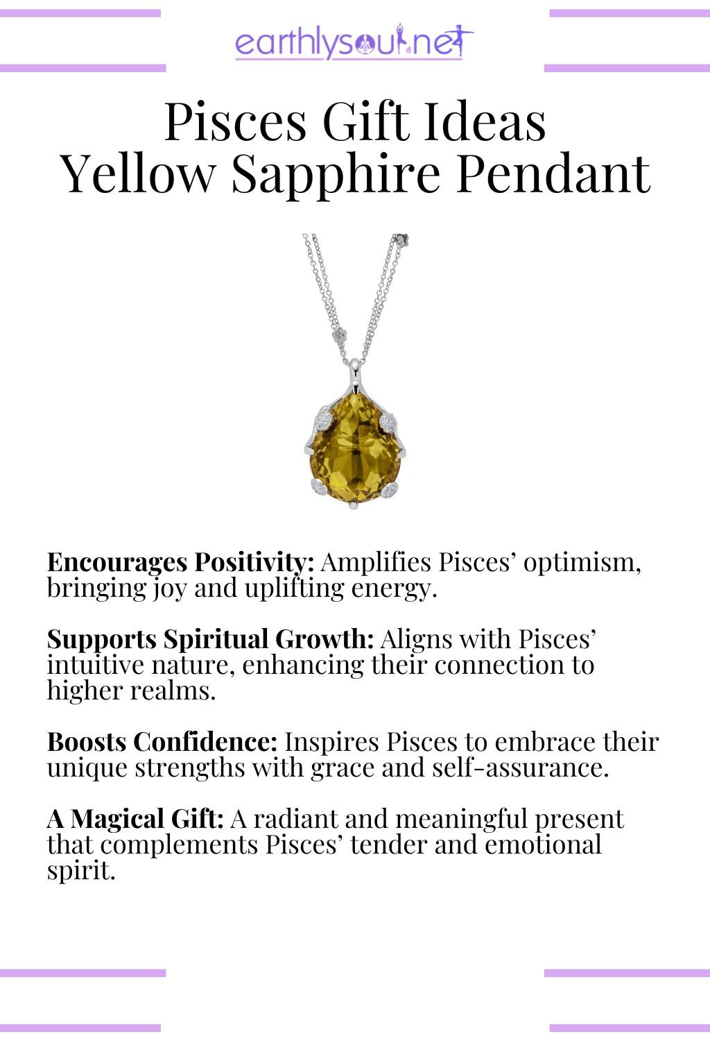 Yellow sapphire pendant, encouraging positivity and boosting confidence, perfect as a gift for pisces zodiac signs.