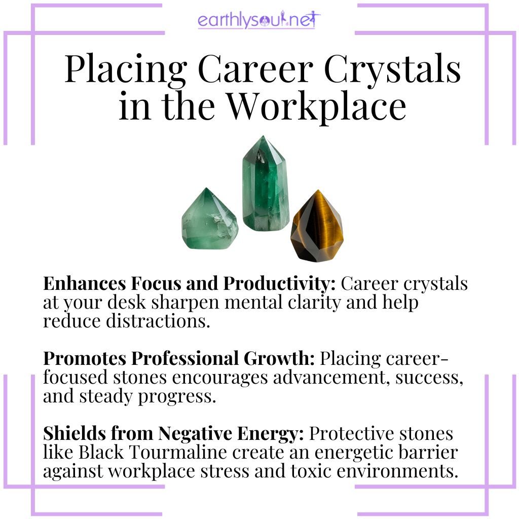 Career crystals like fluorite and tiger’s eye boost focus, protect energy, and support success at work.
