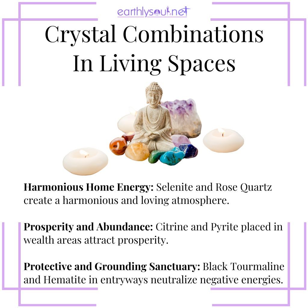 Crystal combinations in living spaces for harmonious energy, prosperity, and a protective sanctuary