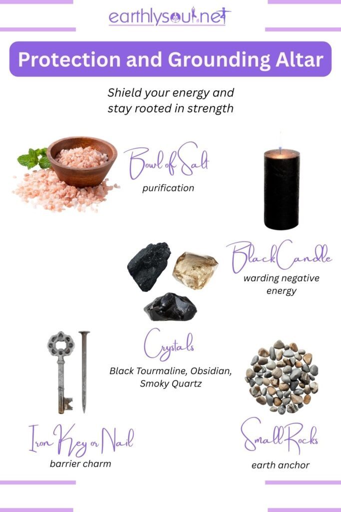 Crystal altar for protection, grounding, and stability