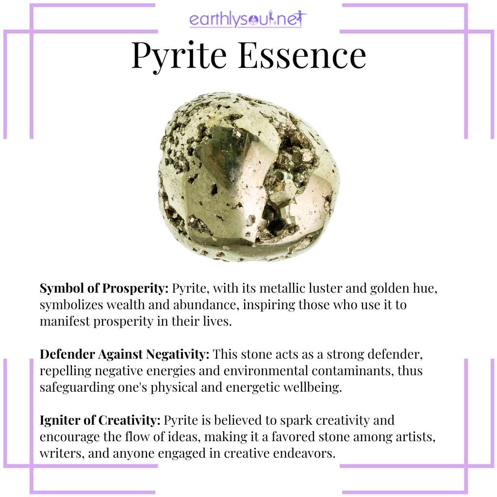Pyrite essence for prosperity, protection against negativity, and sparking creativity