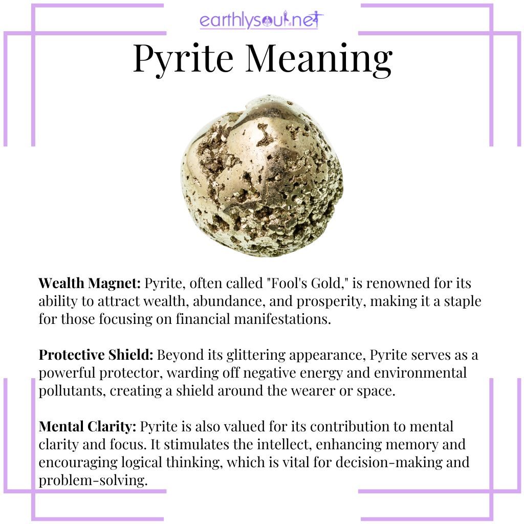 Pyrites mystical powers for attracting wealth, offering protection, and enhancing mental clarity