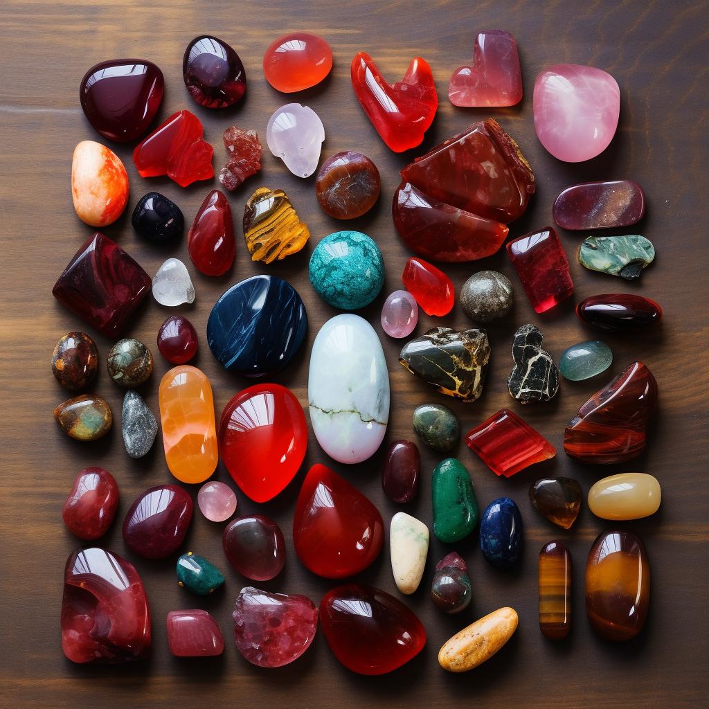 A selection of mainly red crystals and stones