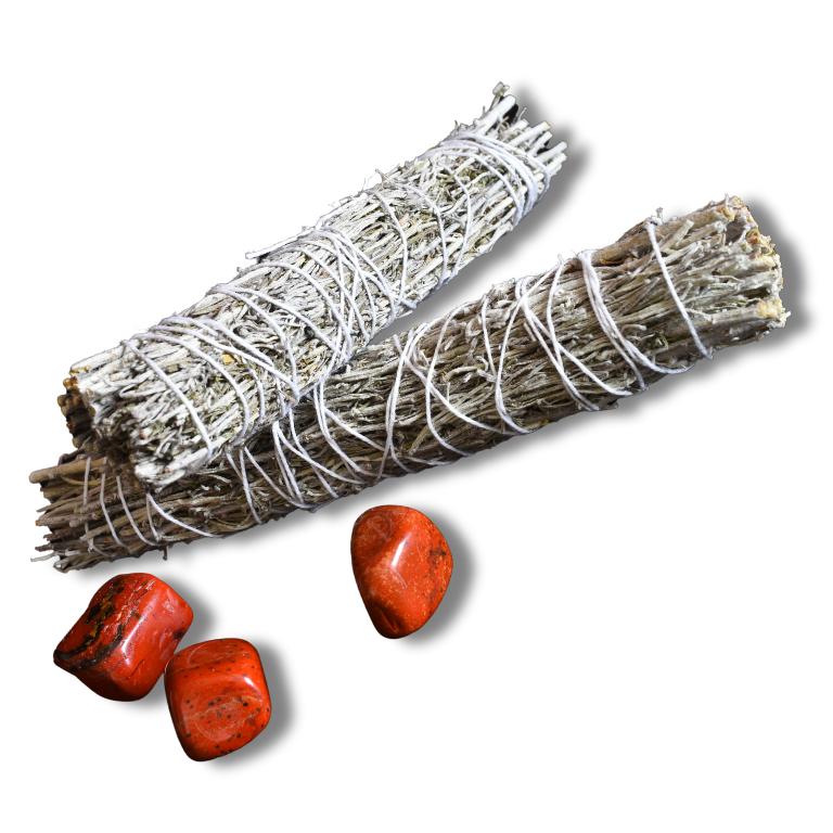 Red jasper stones and sage