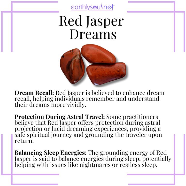Red jasper stone symbolizing dream recall, astral travel protection, and balanced sleep energies