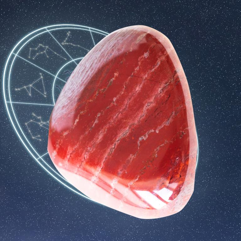 Red jasper with zodiac signs in the background