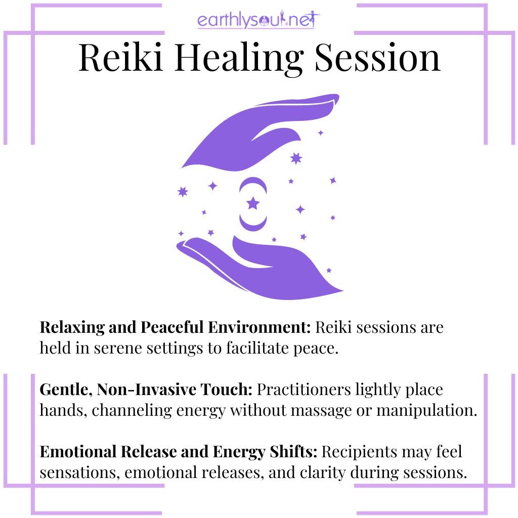 Expectations for a reiki session include a peaceful environment, gentle touch, and potential emotional release