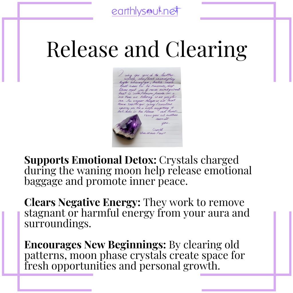 Moon phase crystals used during the waning moon to release negativity, clear energy, and welcome new beginnings