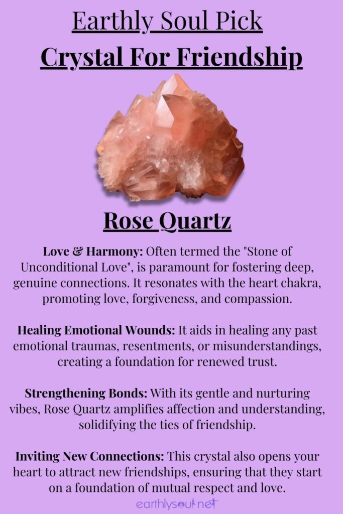 Glowing rose quartz crystal symbolizing love and strengthening friendships