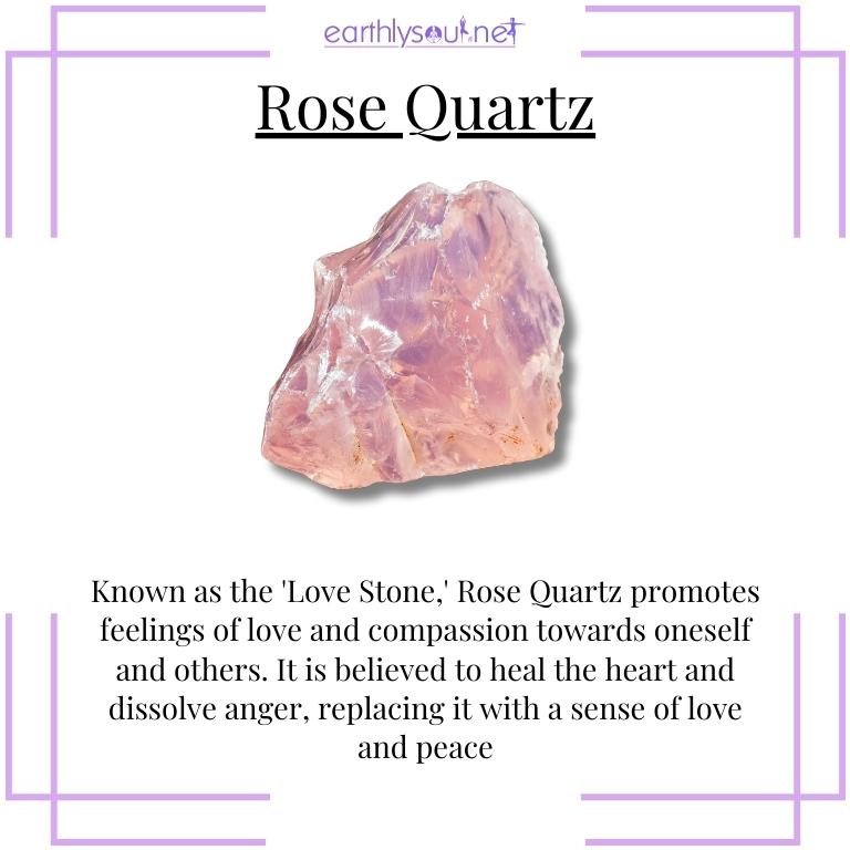 Rose quartz crystal for promoting love and dissolving anger