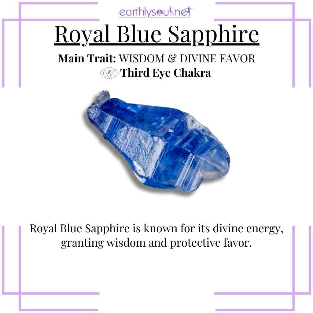 Radiant royal blue sapphire crystal for wisdom and divine protection