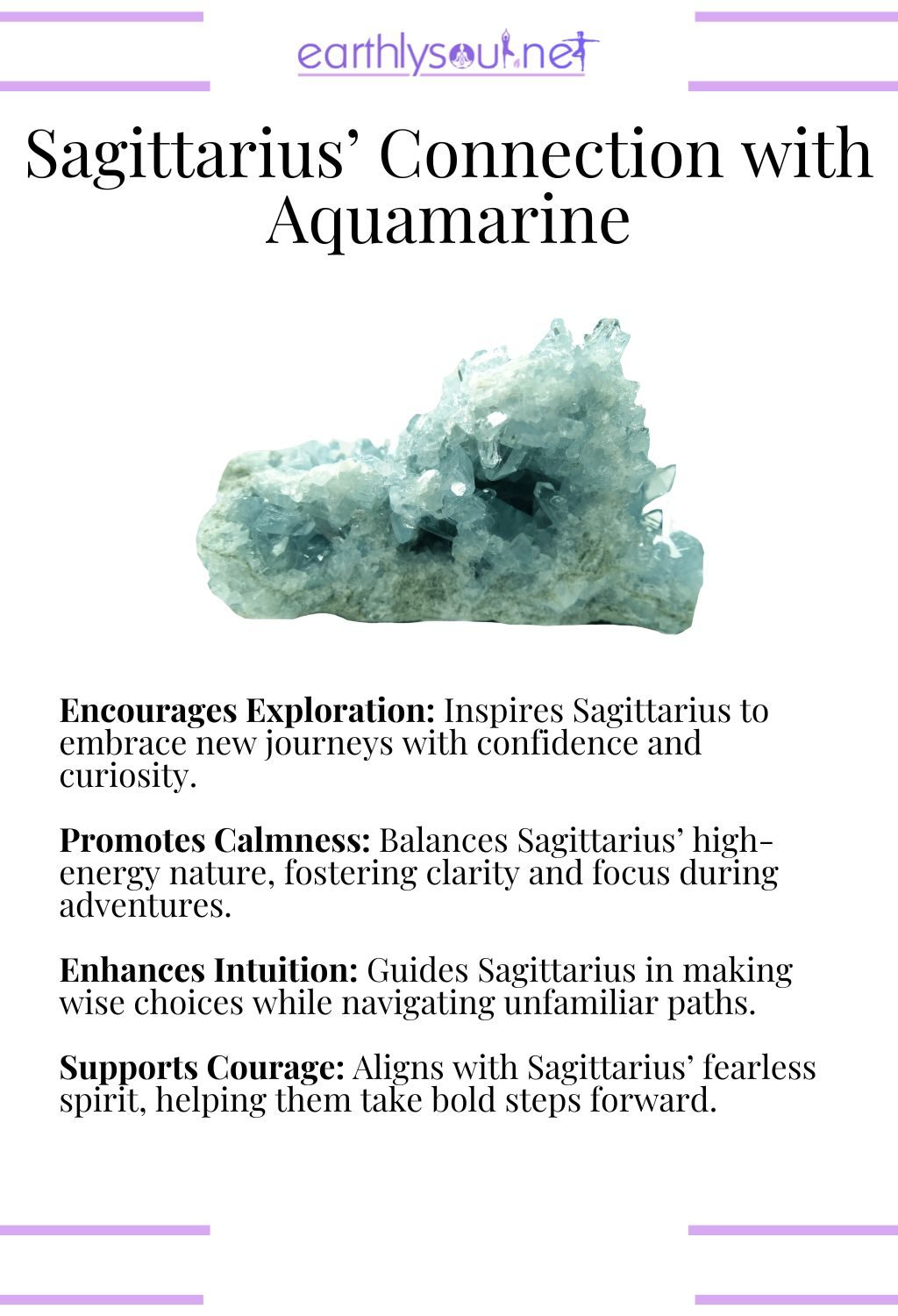 Aquamarine crystal, encouraging exploration and promoting calmness, perfect for adventurous sagittarius zodiac signs.