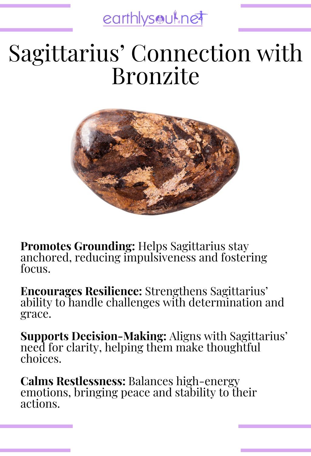 Bronzite crystal, promoting grounding and encouraging resilience, ideal for sagittarius zodiac signs overcoming challenges.