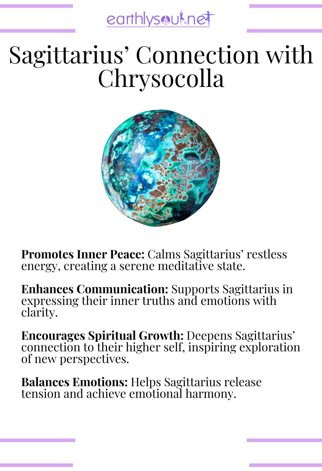 Chrysocolla crystal, promoting inner peace and enhancing communication, perfect for sagittarius meditation.