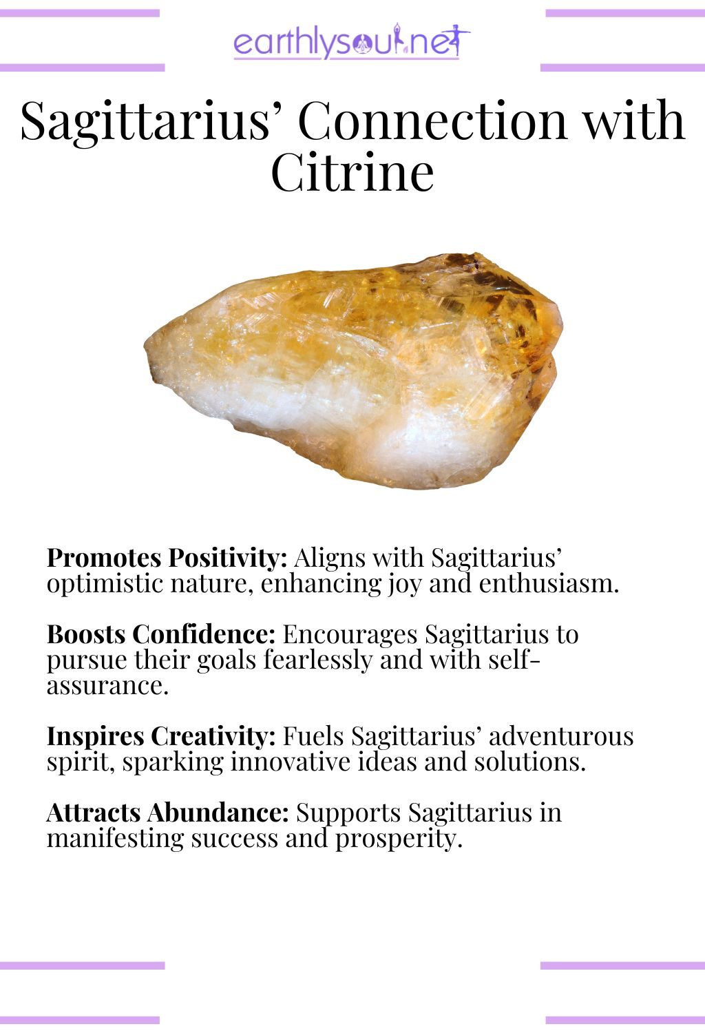 Citrine crystal, promoting positivity and boosting confidence, ideal for sagittarius zodiac signs.