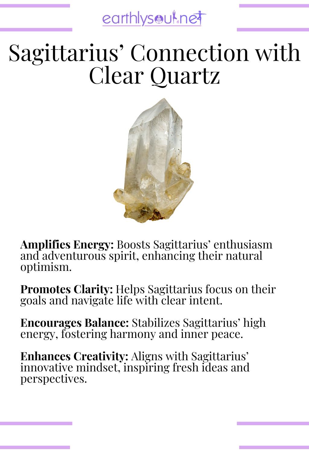 Clear quartz crystal, amplifying energy and promoting clarity, ideal for sagittarius zodiac signs.