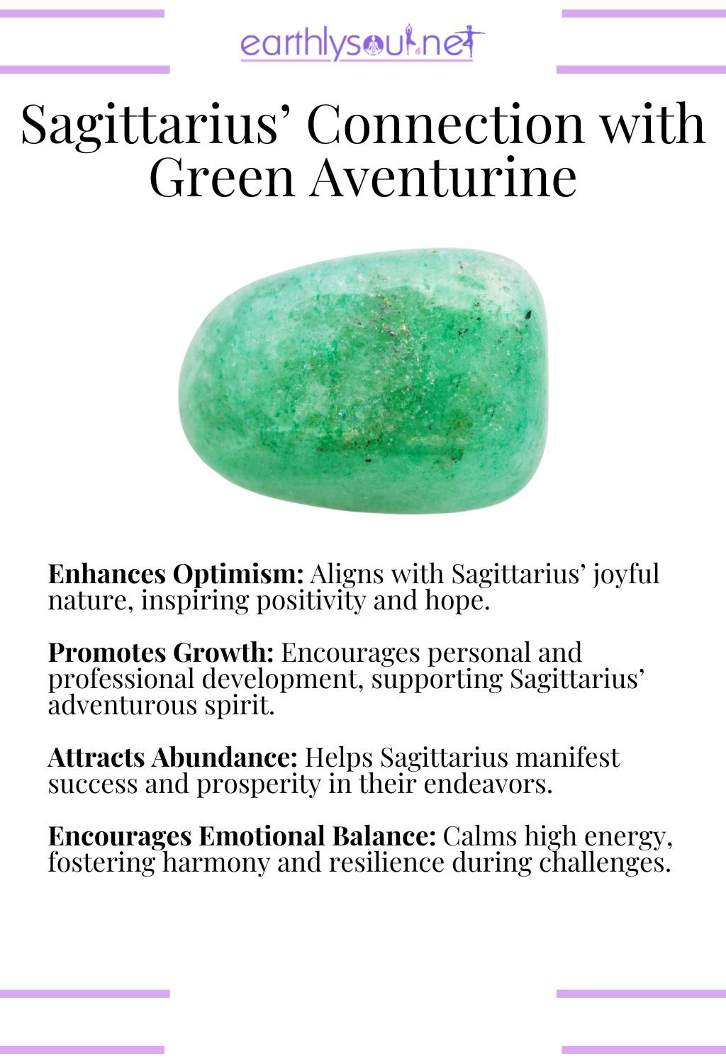Green aventurine crystal, enhancing optimism and promoting growth, perfect for sagittarius zodiac signs.