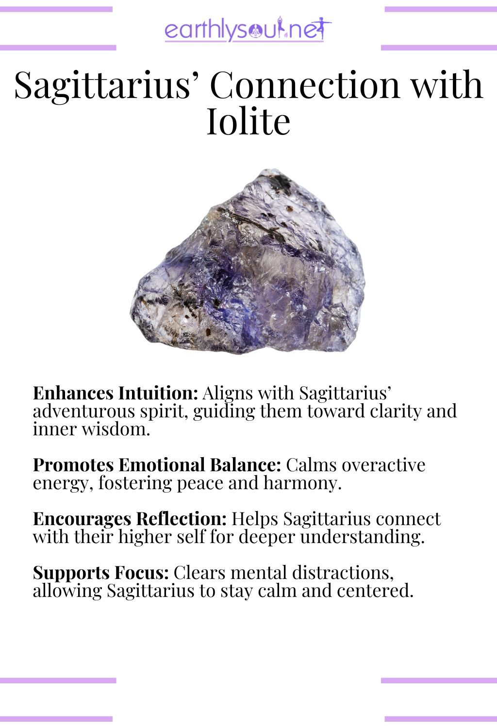Iolite crystal, enhancing intuition and promoting emotional balance, ideal for sagittarius zodiac signs seeking inner peace.