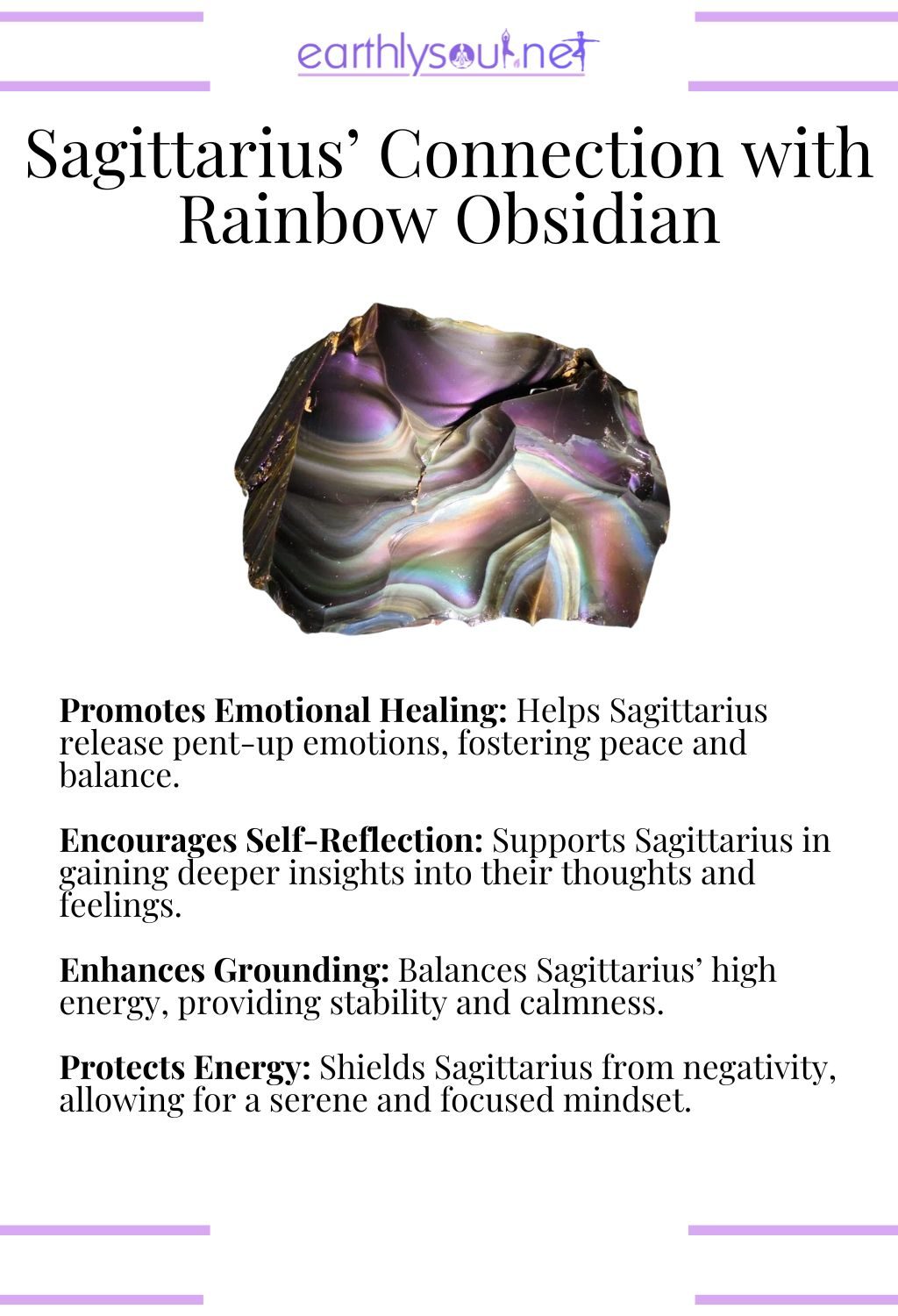 Rainbow obsidian crystal, promoting emotional healing and enhancing grounding, perfect for sagittarius zodiac signs seeking inner peace.