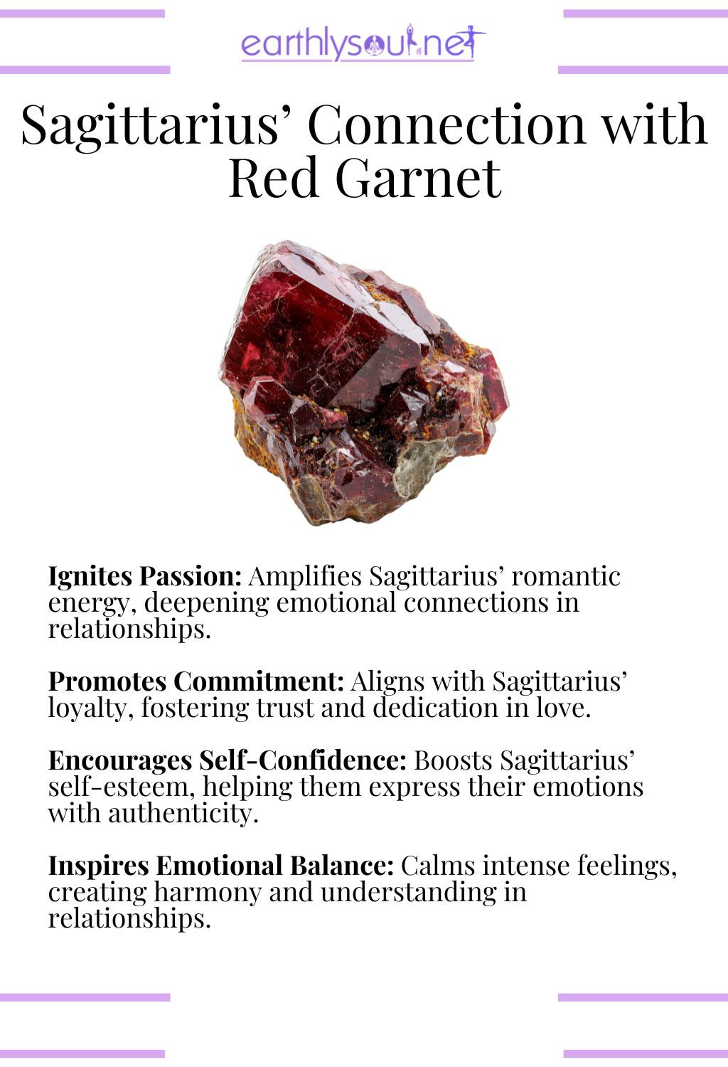 Red garnet crystal, igniting passion and promoting commitment, ideal for sagittarius zodiac signs in relationships.