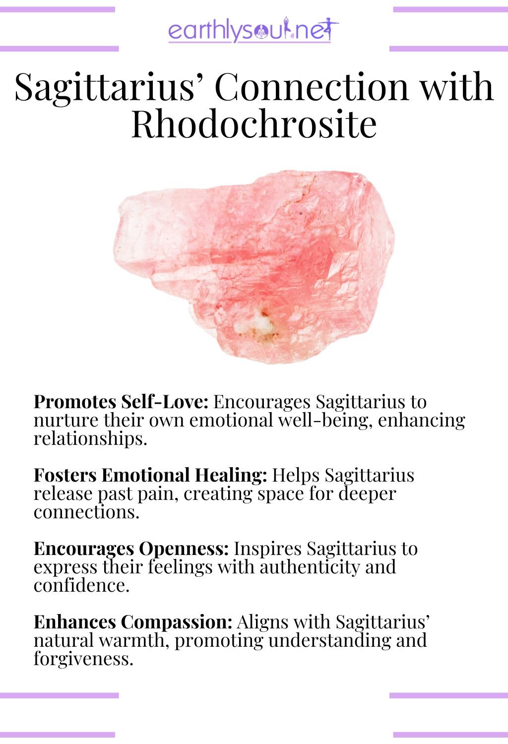Rhodochrosite crystal, promoting self-love and emotional healing, ideal for sagittarius zodiac signs in relationships.