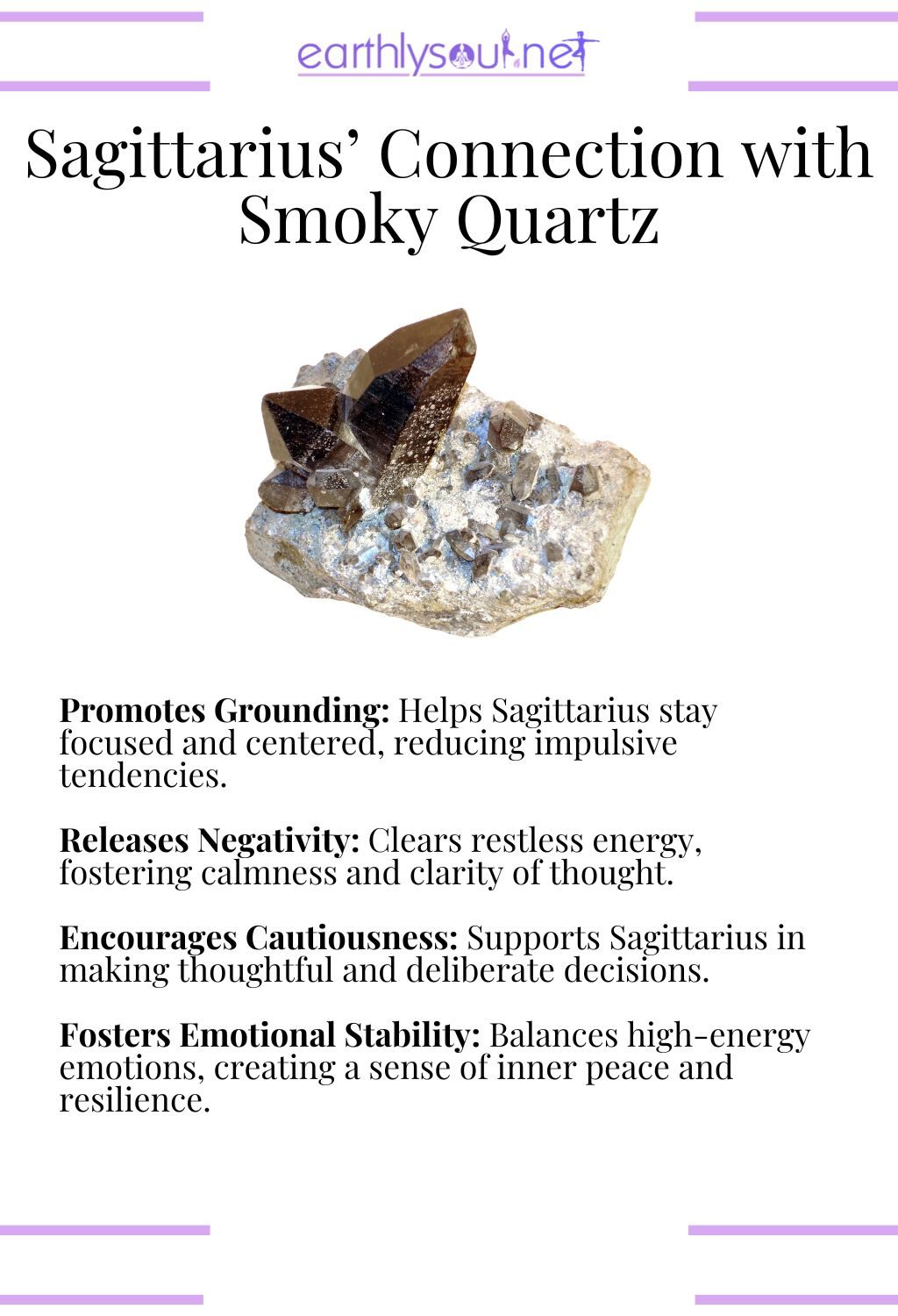 Smoky quartz crystal, promoting grounding and fostering emotional stability, ideal for sagittarius zodiac signs overcoming challenges.